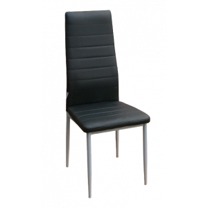 EVI-S καρέκλα μεταλλική σατινέ με ταπετσαρία δερματίνη ΜΑΥΡΗ, 42x48x98