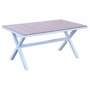 SUNNYSIDE-T τραπέζι κήπου αλουμινίου ΛΕΥΚΟ polywood TEAK, 90x150xh75