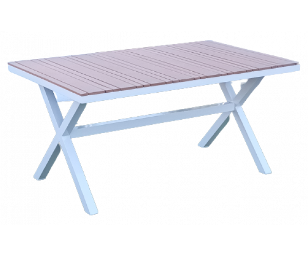 SUNNYSIDE-T τραπέζι κήπου αλουμινίου ΛΕΥΚΟ polywood TEAK, 90x150xh75