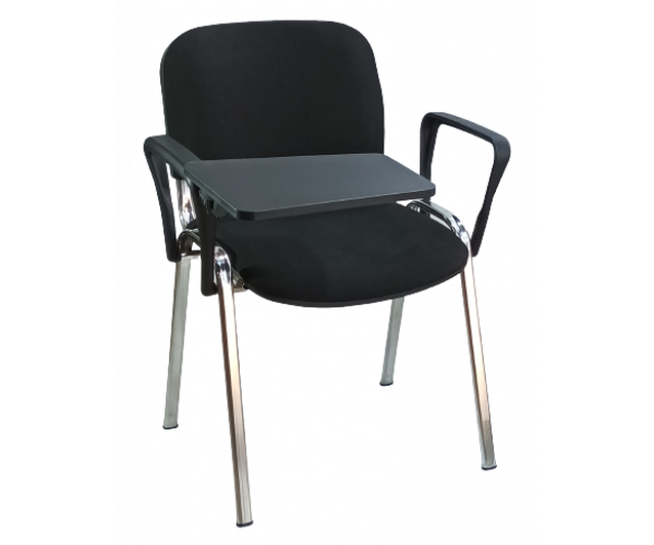 ISO-ANALOGIO καρέκλα επισκέπτη σκελετός ΧΡΩΜΙΟΥ κάθισμα ΔΕΡΜΑΤΙΝΗ ΜΑΥΡΗ, 53x42xΗ80