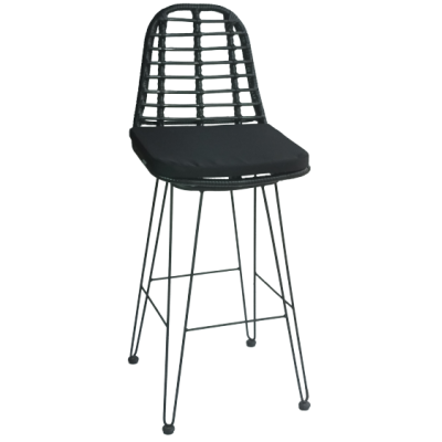 YAYA-ST σκαμπό ψηλό μεταλλικό wicker ΜΑΥΡΟ / 45x55xΗ112