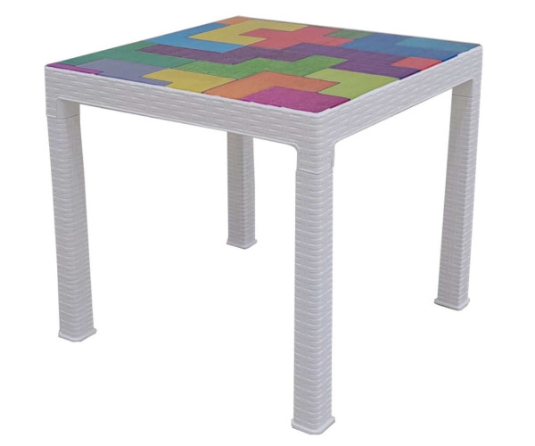 MAMBO-TABLE τραπεζάκι παιδικό pp ΛΕΥΚΟ ΜΕ ΣΧΕΔΙΑ, 48x48xH44