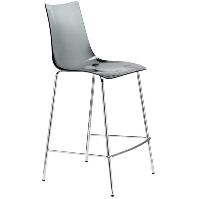ZEBRA-2546 σκαμπό ψηλό μπαρ Η65 μεταλλικό χρωμίου polycarbonate ΔΙΑΦΑΝΟ ΓΚΡΙ / 48x51xΗ65/103