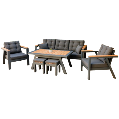 ATLANTIK-SET σετ κήπου αλουμινίου με ξύλο ΑΝΘΡΑΚΙ, Π76x85x80 / Κ196x85x80 / Τ140x80x65 / Σ35x35x35