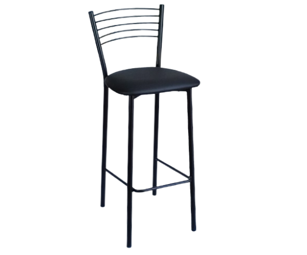 DANIELA-STOOL-B σκαμπό ψηλό μεταλλικό ΜΑΥΡΟ κάθισμα ΔΕΡΜΑΤΙΝΗ ΜΑΥΡΗ, 42x48xH106
