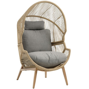 WILLOW πολυθρόνα relax μεταλλική ΦΥΣΙΚΟ σχοινί ΜΠΕΖ μαξιλάρια ΓΚΡΙ / 90x90xΗ145