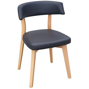 MEGAN-2 καρέκλα ξύλινη τραπεζαρίας σε χρώμα ΦΥΣΙΚΟ & κάθισμα ΔΕΡΜΑΤΙΝΗ ΜΑΥΡΗ / 50x47xH77