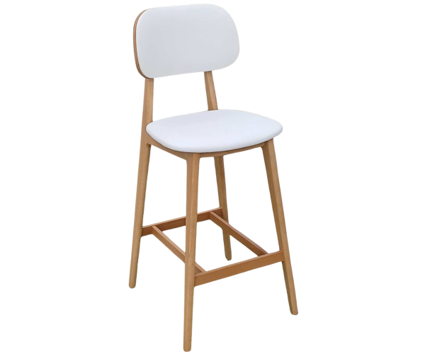 LUNA-3-ST σκαμπό ψηλό με πλάτη ξύλo ΦΥΣΙΚΟ κάθισμα δερματίνη ΛΕΥΚΗ / 44x48xH112