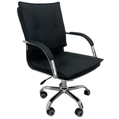 PENCIL πολυθρόνα γραφείου χαμηλή πλάτη δερματίνη ΜΑΥΡΗ / 66x57xΗ91-101