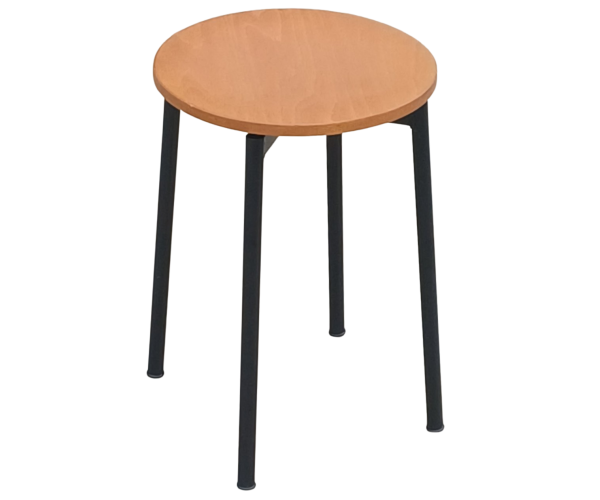 KLEOPA σκαμπό χαμηλό μεταλλικό ΜΑΥΡΟ κάθισμα ξύλο ΜΕΛΙ / Φ33xH47