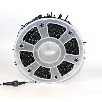 1000Led Λαμπάκια Με Επέκταση Και Μετασχηματιστή Ip44 ,Πράσινο Καλώδιο/Λευκό Λαμπάκι ,50 Μέτρα , (Kelvin: 6.000 - 10.000) , Με Καρούλι Αποθήκευσης