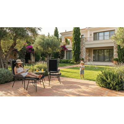 Καθιστικό Σέτ Με Μεταλλικό Σκελετό Και Γκρί Κορδόνι ,Σέτ 5 Τεμαχίων