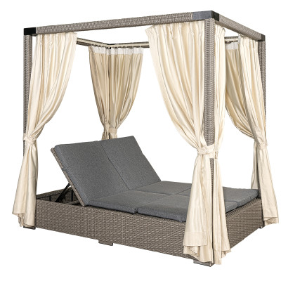 Διπλή Ξαπλώστρα - Κρεβάτι Με Σκελετό Αλουμινίου Και Rattan Με Μαξιλάρια Και Καμπάνα Με Κουρτίνες 150 x 200 x 200(h)cm