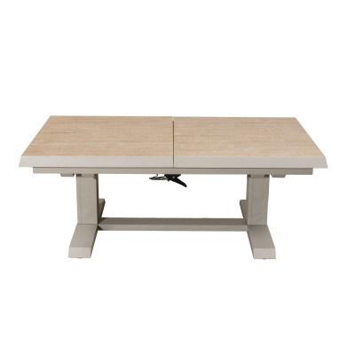 Καθιστικό Κήπου Αλουμινίου Σέτ 4 Τεμαχίων Με Σκελετό Αλουμινίου ,Ξύλο Teak Και Επεκτεινόμενο Coffee Table Με Μηχανισμό Αυξομείωσης Ύψους