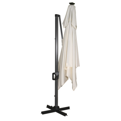 Γωνιακή Τετράγωνη Ομπρέλα 300 x 300  ,Περιστρεφόμενη 360 , Με Αλουμίνιο Κορμό Πετάλι Ασφαλείας ,Μεγάλο Αεραγωγό Και Φωτισμό Led Με Ηλιακό Πάνελ 