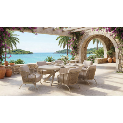 HARMONY Οβάλ Τραπεζαρία Σέτ Αλουμινίου Με Κεραμική Επιφάνεια ,Σέτ 7 Τεμαχίων 220 x 120 x 69(h)cm