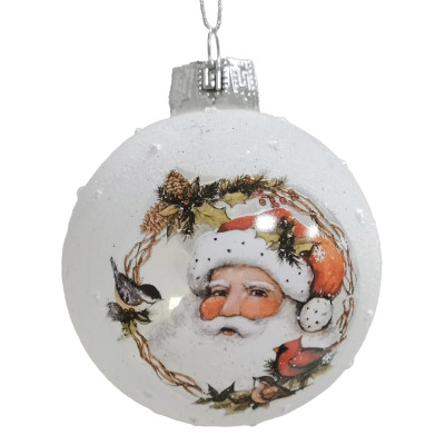 Λευκές Γυάλινες Χριστουγεννιάτικες Μπάλες Σέτ 12τεμαχίων , 12 Σχέδια 8cm