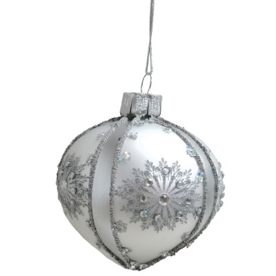 Ασημί Γυάλινες Χριστουγεννιάτικες Μπάλες 8 - 12cm , Σέτ/12 Τεμαχίων , 3 Σχέδια