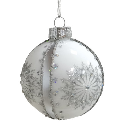 Ασημί Γυάλινες Χριστουγεννιάτικες Μπάλες 8 - 12cm , Σέτ/12 Τεμαχίων , 3 Σχέδια