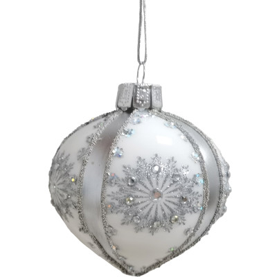 Ασημί Γυάλινες Χριστουγεννιάτικες Μπάλες 8 - 12cm , Σέτ/12 Τεμαχίων , 3 Σχέδια