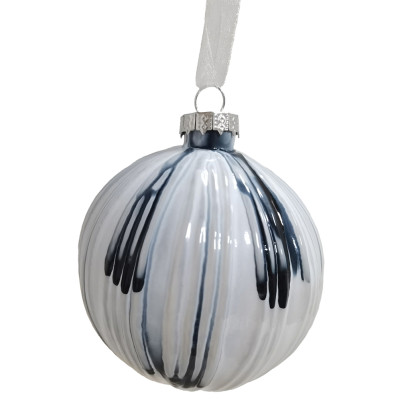 Μπλέ Γυάλινη Χριστουγεννιάτικη Μπάλα 8cm , Σέτ/6 Τεμαχίων , 6 Σχέδια