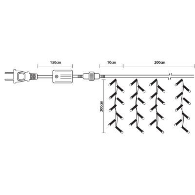 360Led Συμμετρική Κουρτίνα Για Εσωτερική Χρήση Με 8 Προγράμματα 200 x 200(H)cm,Διάφανο Καλώδιο/Λευκό Λαμπάκι (Kelvin: 6.000 - 10.000)