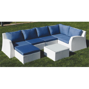 LUXURY WHITE Γωνιακό Καθιστικό Σέτ Rattan 7 Τεμαχίων Με Σκελετό Αλουμινίου