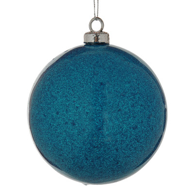 Μπλέ Πλαστική Γυαλιστερή Χριστουγεννιάτικη Μπάλα Με Γκλίτερ 10cm,Σέτ/4