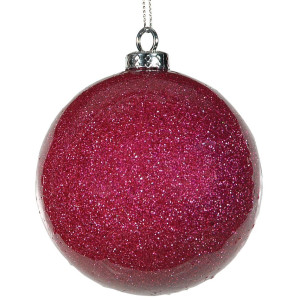 Μώβ Πλαστική Γυαλιστερή Χριστουγεννιάτικη Μπάλα Με Γκλίτερ 10cm,Σέτ/6