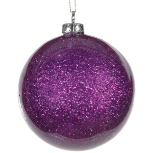 Μώβ Πλαστική Γυαλιστερή Χριστουγεννιάτικη Μπάλα Με Γκλίτερ 8cm,Σέτ/6