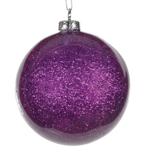 Μώβ Πλαστική Γυαλιστερή Χριστουγεννιάτικη Μπάλα Με Γκλίτερ 10cm,Σέτ/6