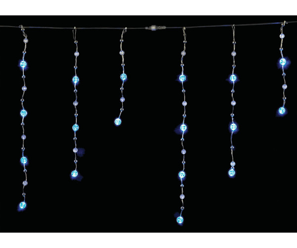 Ασύμετρη Κουρτίνα Led Με Επέκταση, Διάφανο Καλώδιο- Μπλε Λαμπάκι 530 x 60cm 