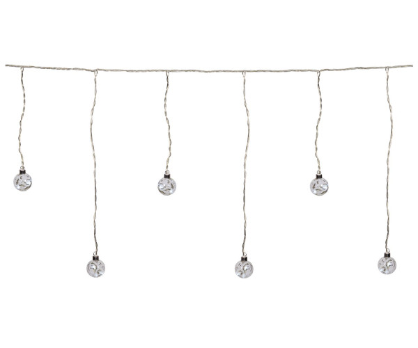 600 x 55 Led Ασύμετρη Κουρτίνα Με Διάφανες - Γυάλινες Μπάλες 5cm