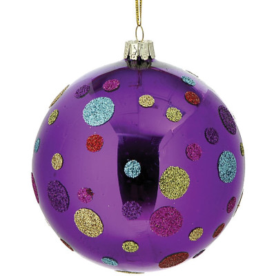 Μωβ Γυάλινη Χριστουγεννιάτικη Μπάλα 10cm,Σέτ/2