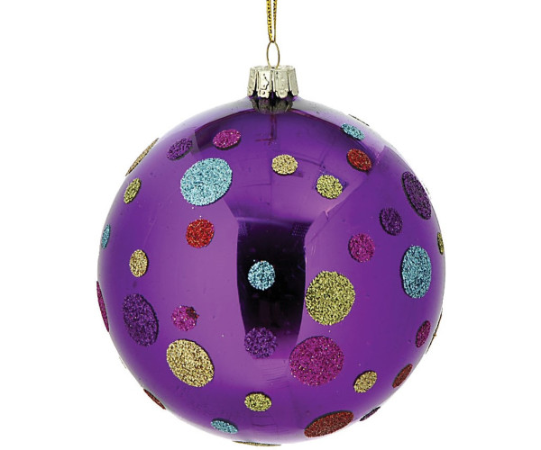 Μωβ Γυάλινη Χριστουγεννιάτικη Μπάλα 10cm,Σέτ/2