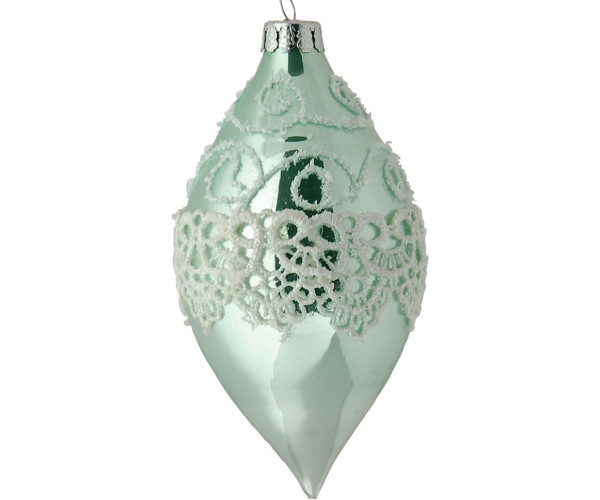 Πράσινη Γυάλινη Χριστουγεννιάτικη Μπάλα 7 x 13(h)cm,Σέτ/6