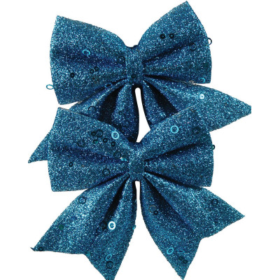 Μπλέ Χριστουγεννιάτικος Φιόγκος 12cm ,Σέτ/2