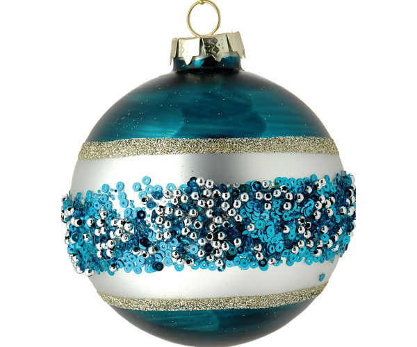 Μπλέ Γυάλινη Χριστουγεννιάτικη Μπάλα 8cm,Σέτ/6