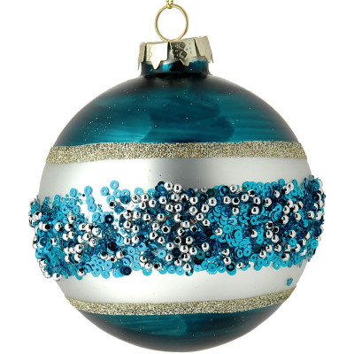 Μπλέ Γυάλινη Χριστουγεννιάτικη Μπάλα 10cm,Σέτ/4