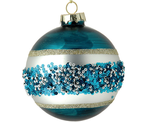 Μπλέ Γυάλινη Χριστουγεννιάτικη Μπάλα 10cm,Σέτ/4