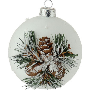 Λευκή Γυάλινη Χριστουγεννιάτικη Μπάλα 8cm,Σέτ/6