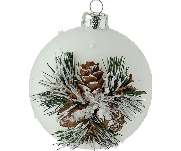 Λευκή Γυάλινη Χριστουγεννιάτικη Μπάλα 8cm,Σέτ/6