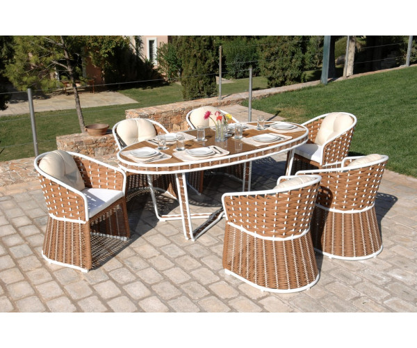 Τραπεζαρία Rattan Σέτ 7 Τεμαχίων ,Με Αλουμίνιο Σκελετό ,200 x 100cm Τραπεζαρία Rattan Σέτ 7 Τεμαχίων ,Με Αλουμίνιο Σκελετό ,200 x 100cm