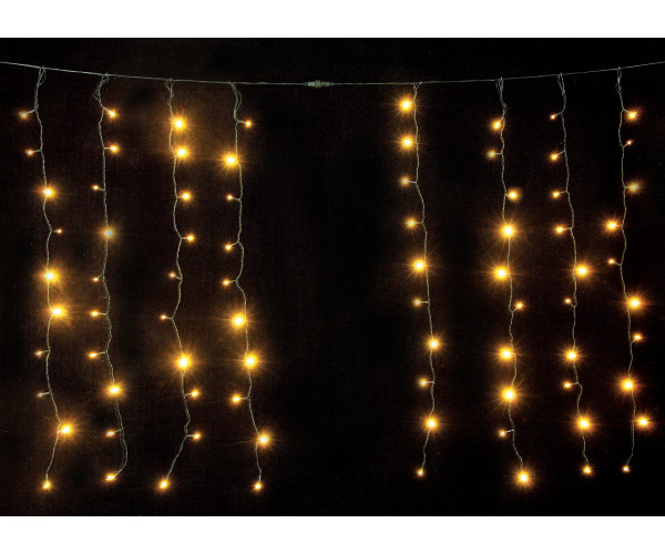 200Led Σταθερή Συμμετρική Κουρτίνα Ip44 Με Επέκταση 100+100=200 x 100(H)cm,Πράσινο Καλώδιο/Θερμό Λαμπάκι (Kelvin: 2.500 - 2.800)