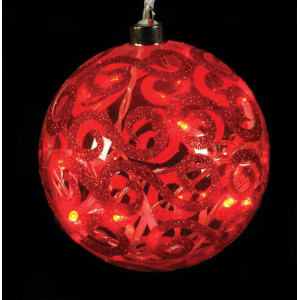 Γυάλινη Κόκκινη Φωτιζόμενη Μπάλα Με 20 Led Λαμπάκια 15cm