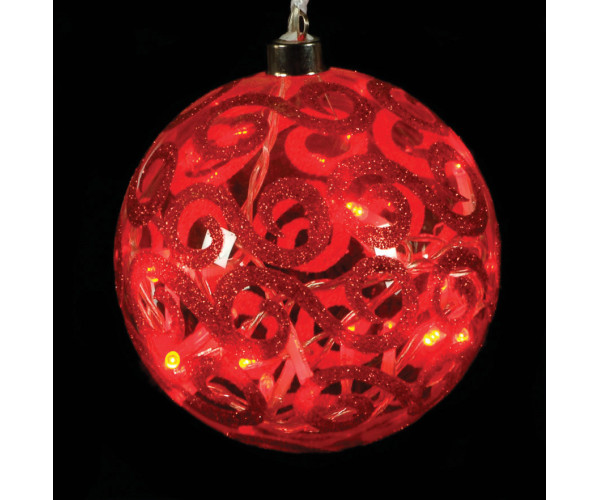 Γυάλινη Κόκκινη Φωτιζόμενη Μπάλα Με 20 Led Λαμπάκια 15cm