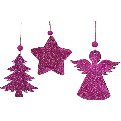 Κρεμαστά Χριστουγεννιάτικα Στολίδια Με Γκλίτερ 8cm ,Σέτ/3