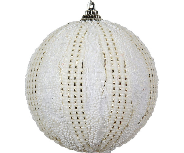 Λευκή Λούτρινη Χριστουγεννιάτικη Μπάλα 8cm,Σέτ/6