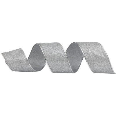 Ασημί Χριστουγεννιάτικη Κορδέλα Με Γκλίτερ 8,5 Μέτρα (9 yards)