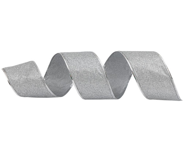 Ασημί Χριστουγεννιάτικη Κορδέλα Με Γκλίτερ 8,5 Μέτρα (9 yards)